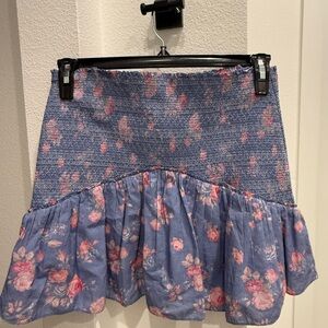 LoveShackFancy Blue and Pink Floral Mini Skirt